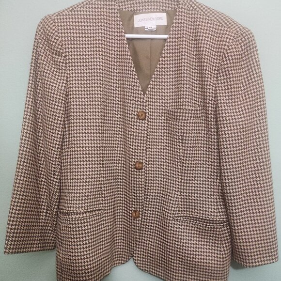 Jones New York Black and Tan Wool Blazer Size 14, Made in USA - Picture 1 of 6